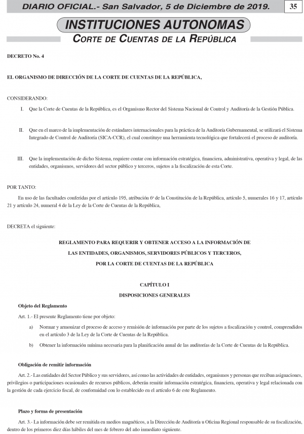 CCR APRUEBA REGLAMENTO PARA REQUERIR INFORMACI&Oacute;N  A ENTIDADES SUJETAS A FISCALIZACI&Oacute;N