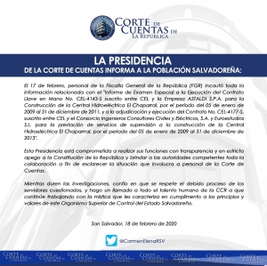 LA CORTE DE CUENTAS INFORMA A LA POBLACION SALVADORE&Ntilde;A